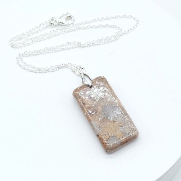 Natural Fossil Coral Necklace Fossilized Crystal Stone Pendant - Picture 2 of 9